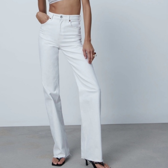 NWT Zara Wide Leg Hi-Rise Full Length Jeans - Picture 3 of 6
